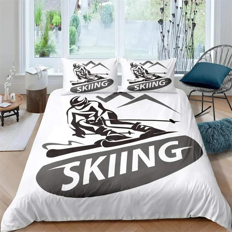 Ski Sport Bettbezug Queen Size Für Kind Teen Winter Sport Ski Thema Bettdeckenbezug Set Mikrofaser Schneelandschaft