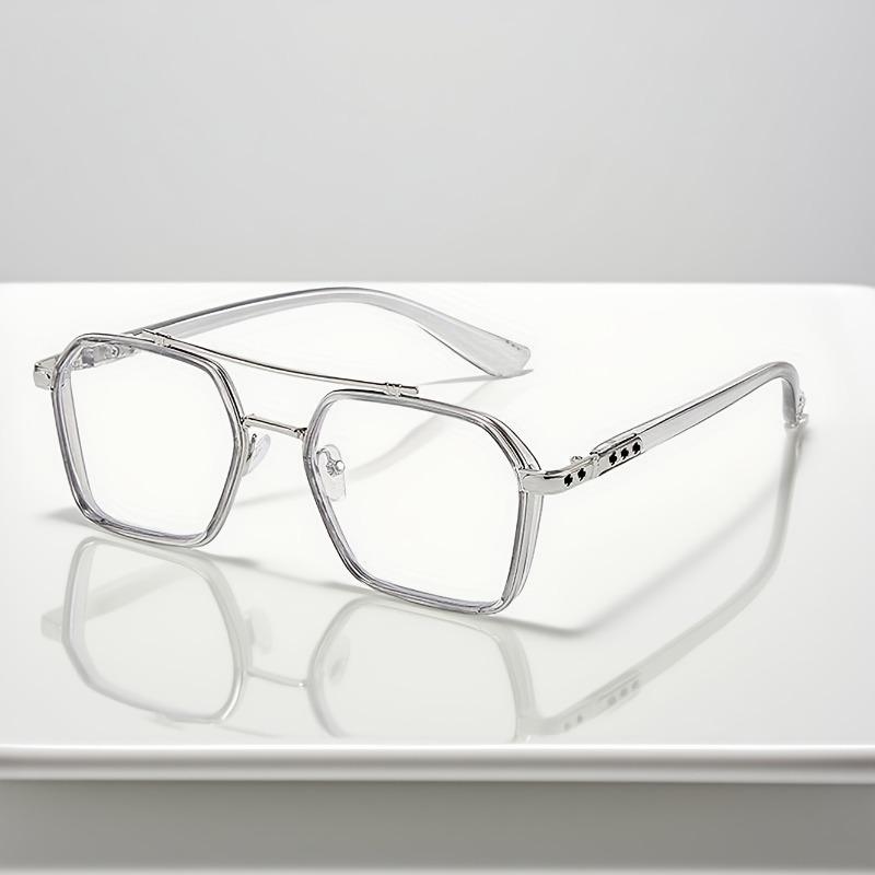 2PCS Retro Polygonal Double Bridge Glasses Fashionable Men's and Women's Transparent Lens Glasses Classic and Charming Design