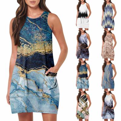 Women's Fashion Casual Sleeveless Dresses Print Dresses Beach Dresses