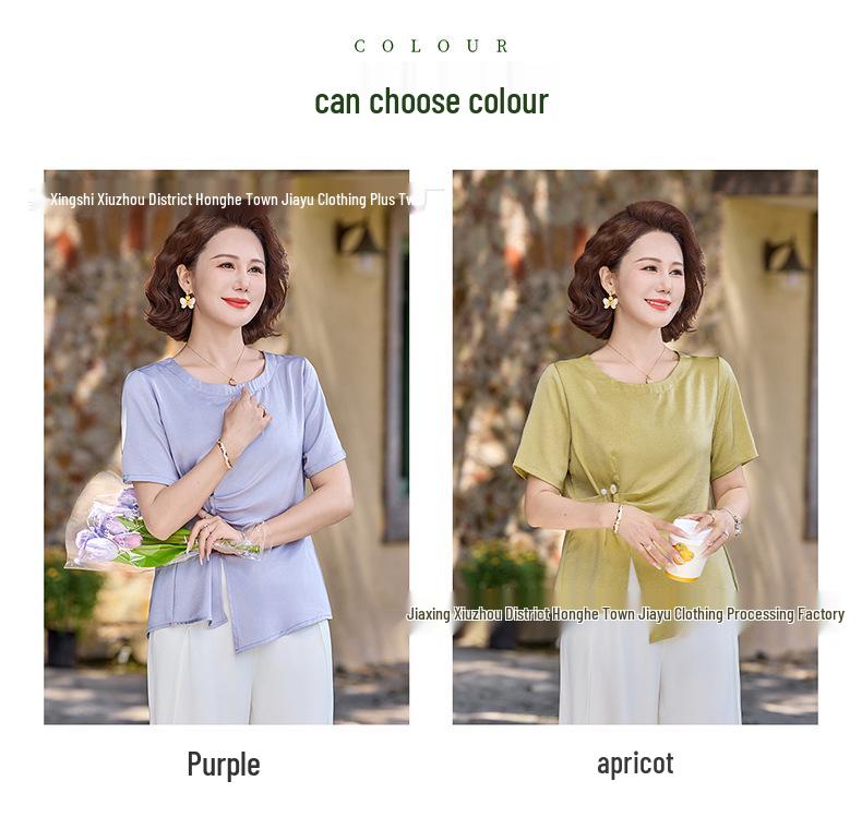 Elegant Summer Suit: Women's Short-Sleeve Chiffon Top & Wide-Leg Pants Set for Young & Middle-Aged Moms