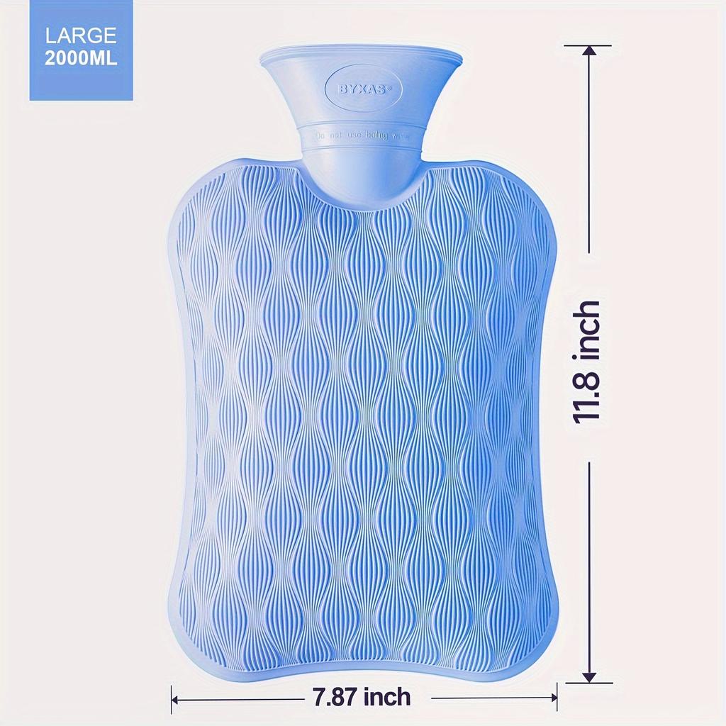 1pc BYXAS Hot Water Bottle, 67.63oz Hot Water Bag for Neck and Shoulder, Hand Feet Warmer, Blue, Purple, White
