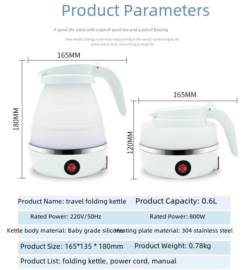 Fierbător electric pliabil din silicon pentru călătorii și gospodărie, funcție automată