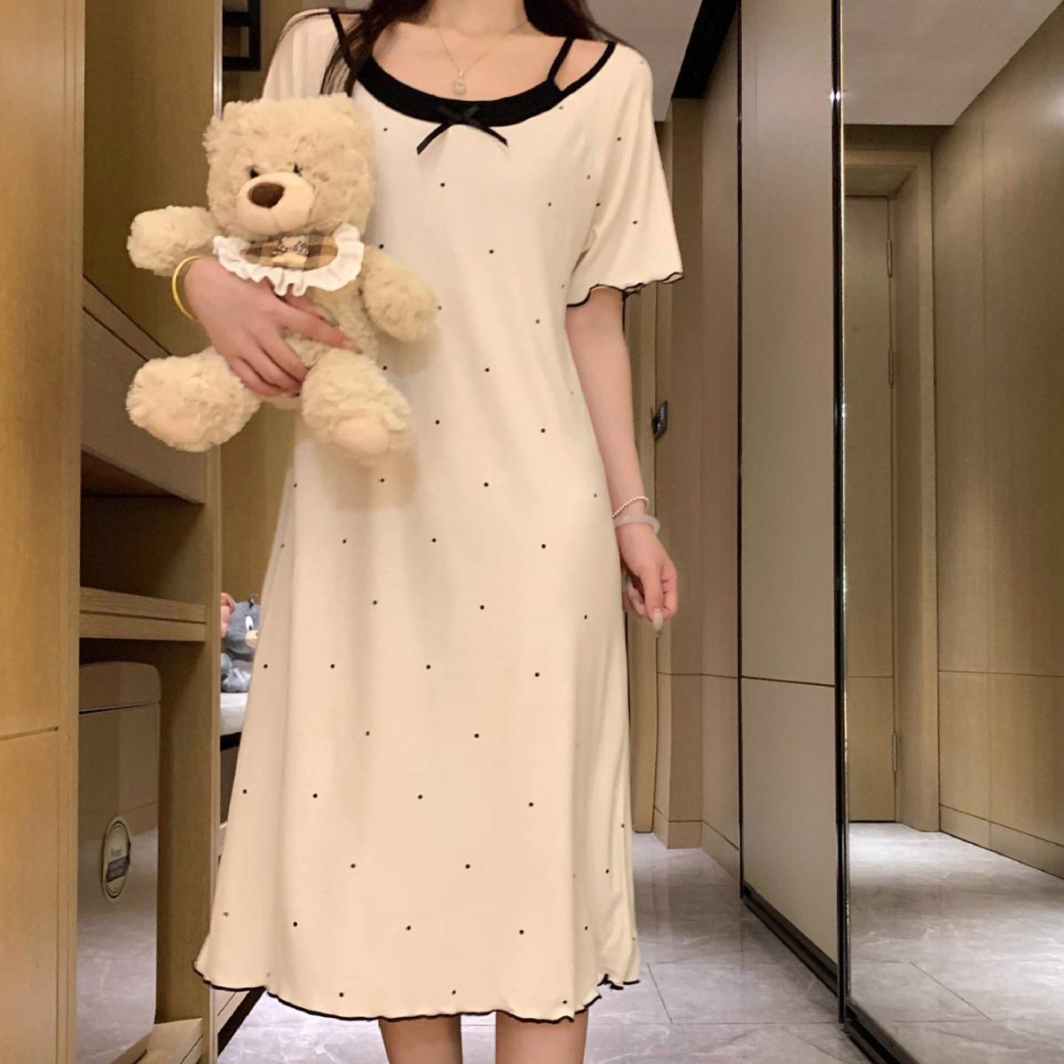 Short-sleeved suspender nightgown girls summer wear new pure desire pajamas loungewear new models M