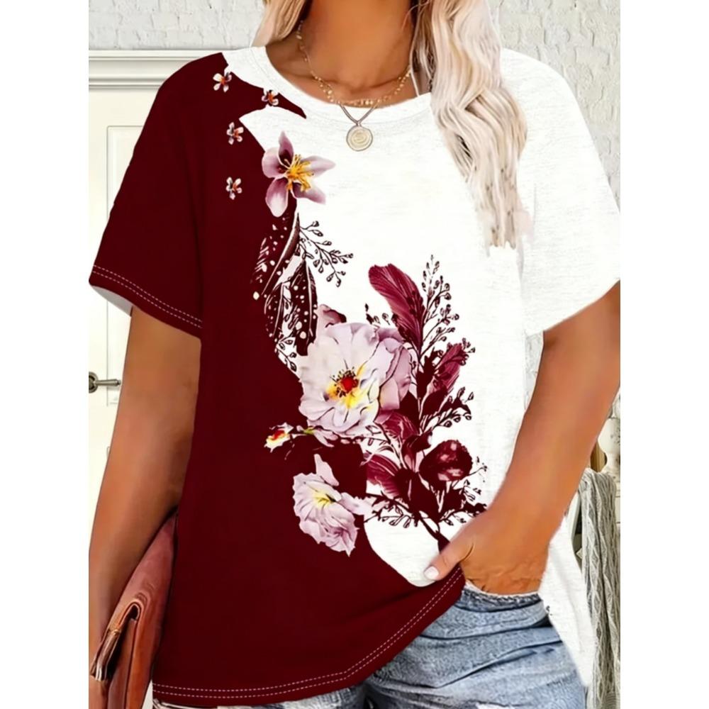 Beautiful Retro Colorful Butterfly Flowers 3D Printed Short Sleeved T-shirt Fashionable Comfortable Soft Breathable Large Loose Summer Womens T-shirt
