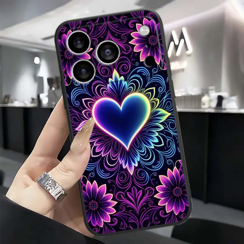 Luxurious Love Design Art Phone Case For Apple iPhone 17 16 16E 15 14 13 12 11 Pro Max Plus Black Soft Silicone