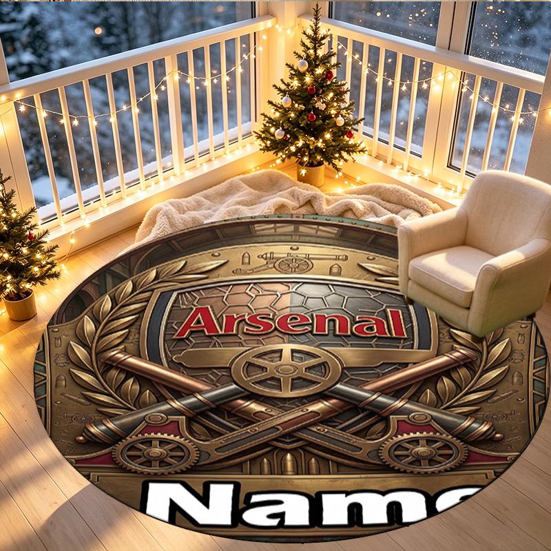 Custom Name Personalized Arsenal F.C Print Round Rug, Versatile Home Decor Carpet, for Playroom, Apartment, Balcony, Entryway, Hallway Gift