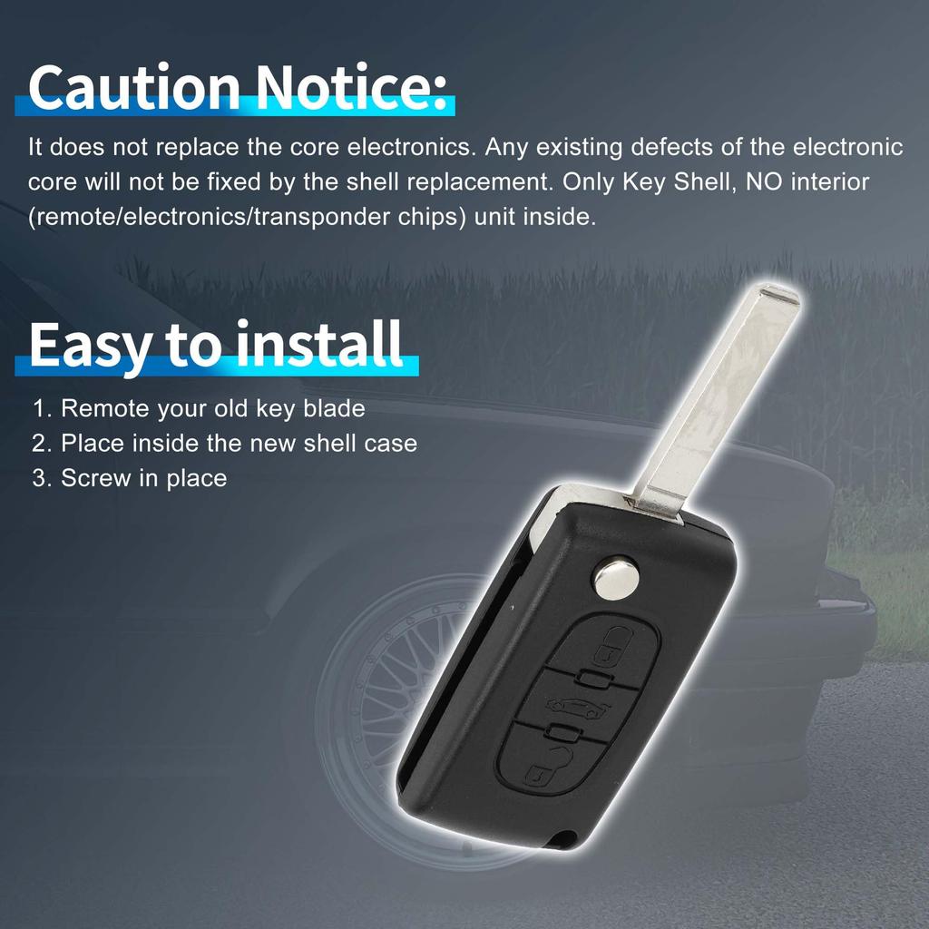 [A ABSOPRO] Compatible with Peugeot 3 Button Key Shell Case Keyless Entry Remote Key Case Replacement for 207
