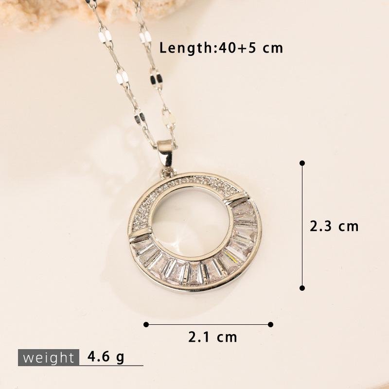 Trendy Colorful Zirconia Donut Pendant Titanium Steel Necklace for Women