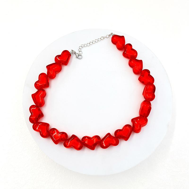 Fashionable And Popular Acrylic Red Love Necklace Bead Jewelry Accessories