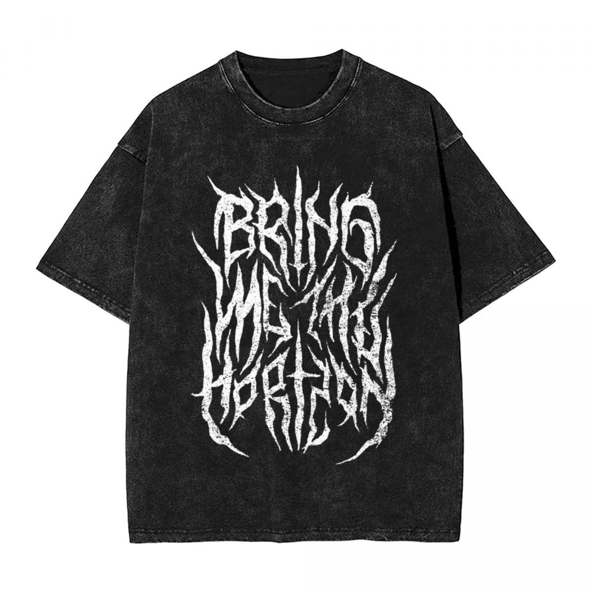 A washed short sleeved T-shirt Top T-shirts Herenkleding BMTH Bring Me The Horizons Brutal Grappig Logo T-shirt Zomer Vintage T-shirts Tops Katoen Trending Grafisch S