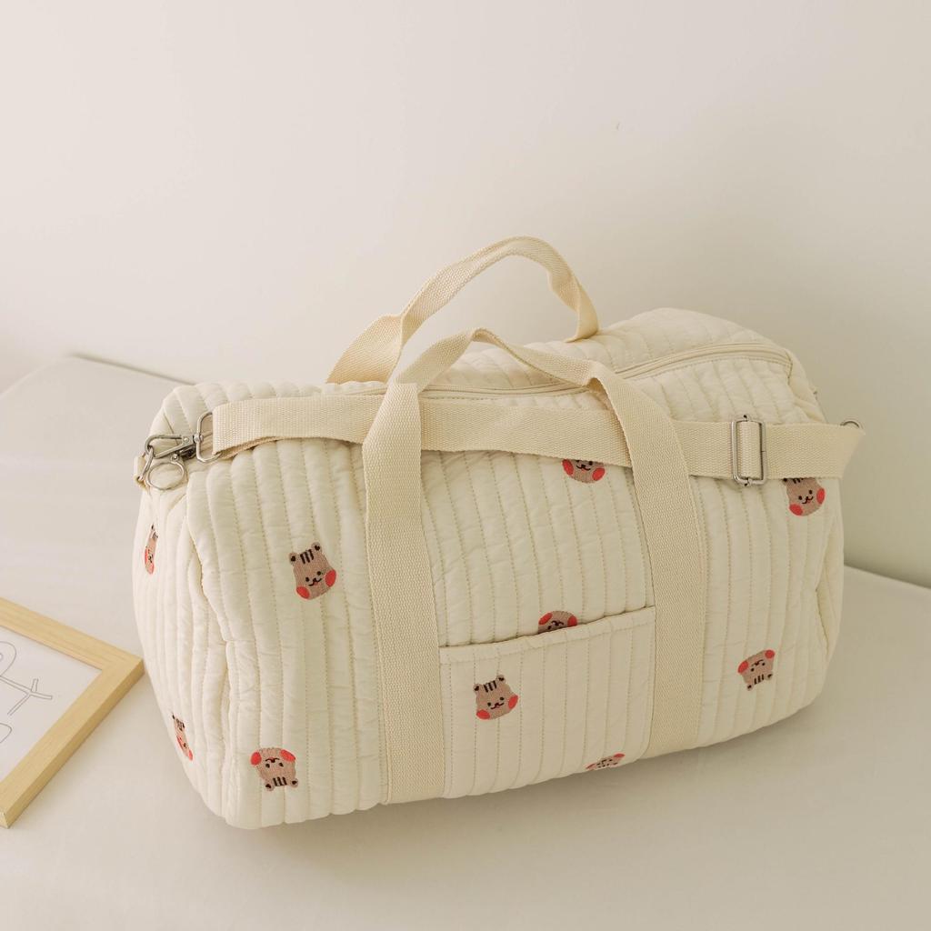 Portable Boston Embroidery Travel Bag - Large Capacity, Lightweight, Messenger Style