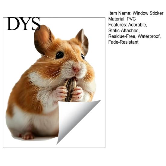 Cute Hamster Static Window Clings Realistic Cling Sticker, Sunflower Daisy Decal, Removable No-Adhesive Creative Gifts for Lovers Vinyl Art,