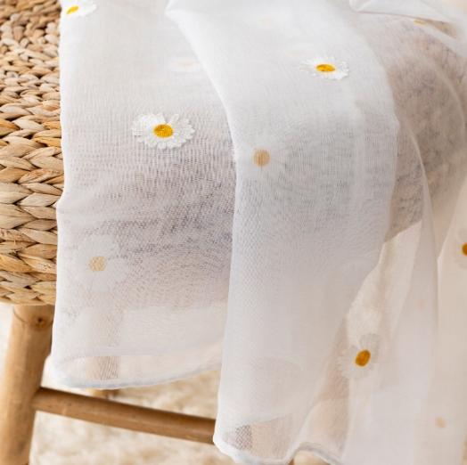 EMBROIDERED DAISIES Curtain made of ETAMINE FOR LIVING ROOM, bedroom, kitchen, 200x140 tapes
