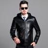 Autumn and winter leather jackets for men, casual hooded sheepskin jackets for middle-aged men