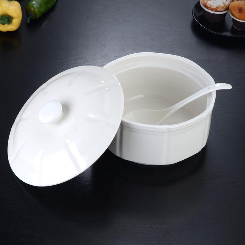 Large Ceramic White Soup Tureen with Lid - Perfect for Stewed Chicken, Double Boiling, and Rich Stews
