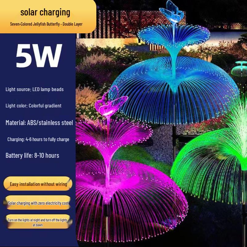 LED Solar Jellyfish Lamp: Seven-Color Stainless Steel Waterproof Outdoor Garden Light