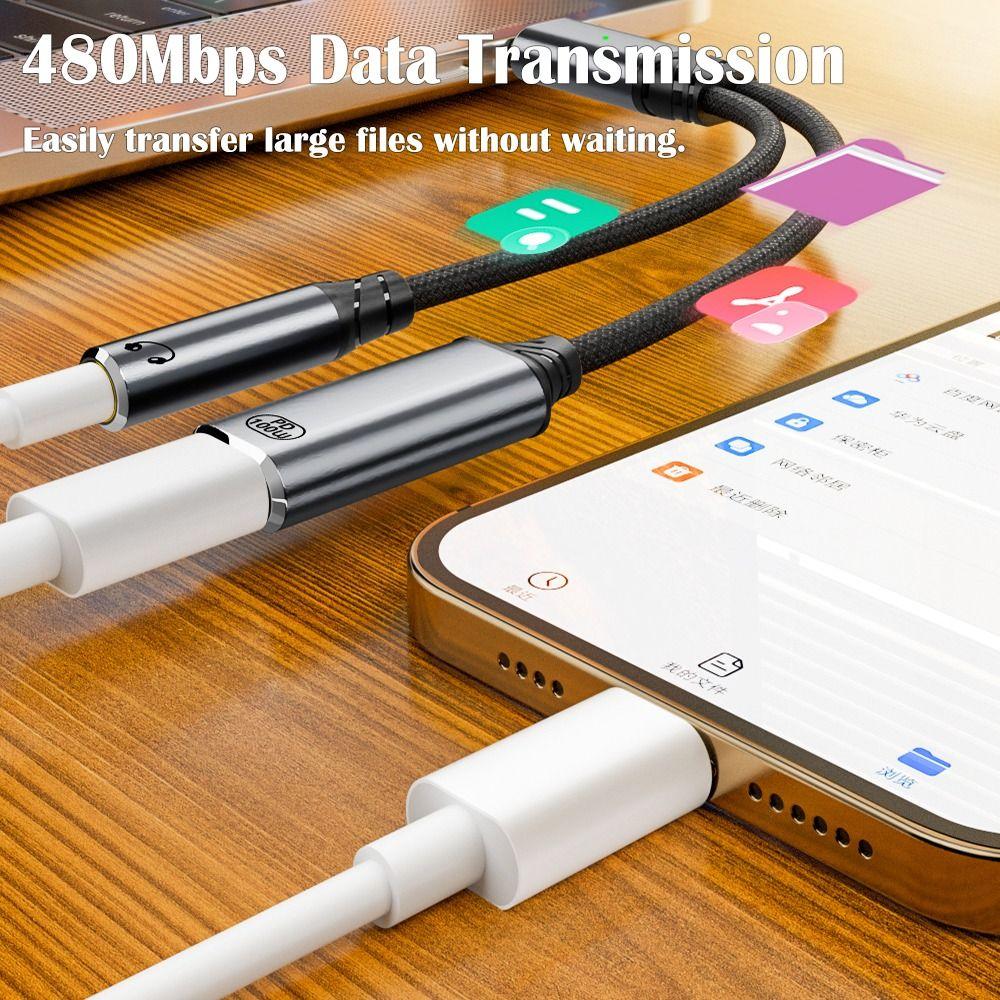PD 100W Headphone Cable Converter Data Transmission Fast Charging Cord for Mobile Phone Tablet