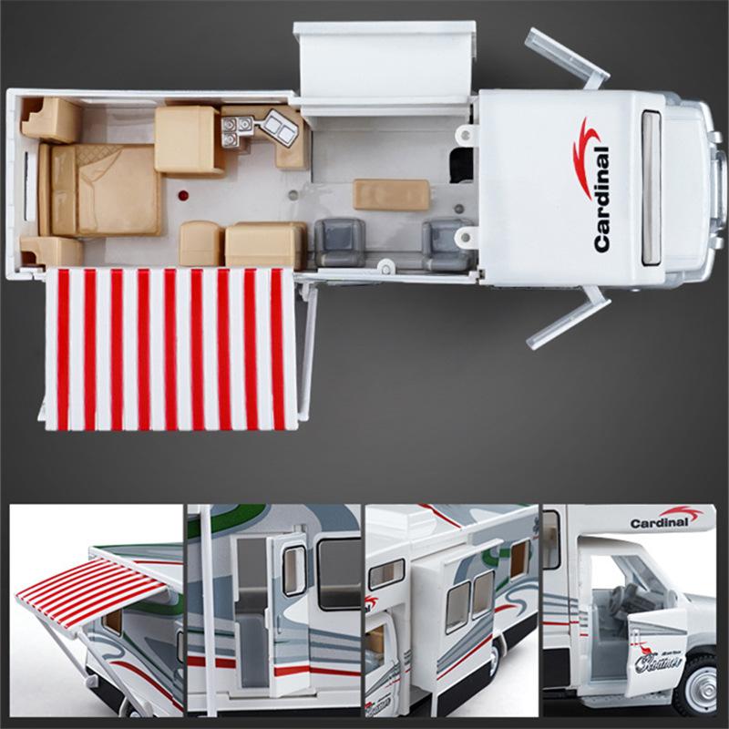 LYZRC New 1:32 Diecast & Toy Recreational Vehicles RV Alloy Car Model Collectibles Camper Van Motorhome Touring Sound Light Car Toys Gifts