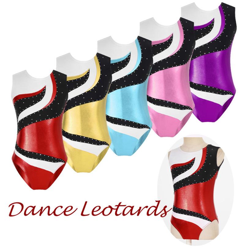 

Дитяче балетне трико для дівчаток, спортивна гімнастика, боді для тренувань без рукавів, контрастного кольору зі стразами, тренувальний костюм балерини 7-8 Years синій