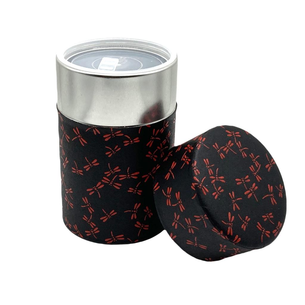 Noguchi Kumataro Teegarten Teedose, 150g, mit Washi-Papier und Innendeckel, Inden Libellenmuster, Schwarz, Hergestellt in Japan, Stilvoll