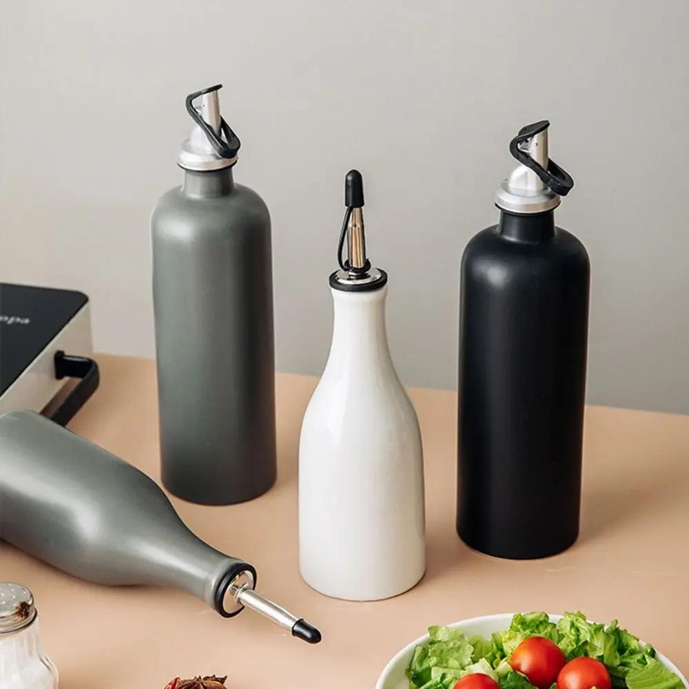 Hemkök Keramisk Kryddburk Olivoljedispenser Stor Kapacitet Läckagesäker Vinäger Olja Kryddflaska Med Etikettklistermärken