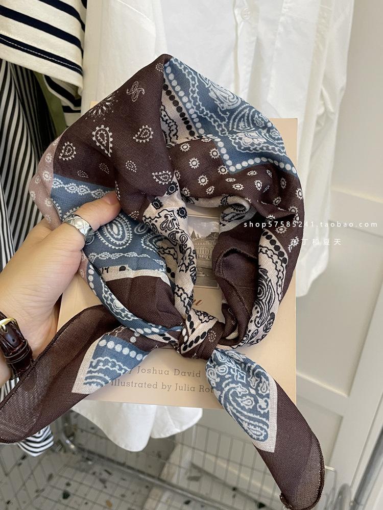 18Cm Cotton and Linen Cashew Small Square Scarf Spring Summer and Autumn Thin Decorative Scarf Air Conditioner Room Neck Scarf Headband Headscarf