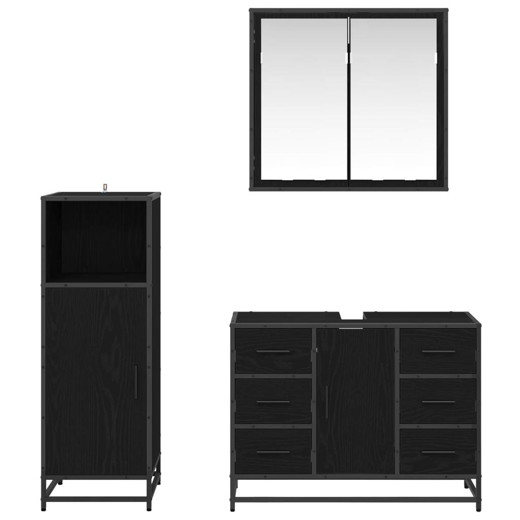 Bathroom Furniture Set 3 Pcs Black Oak Effect Wood Based Material
