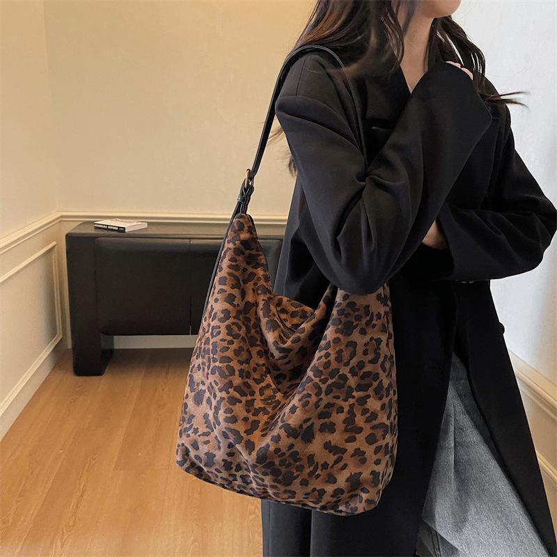 Bolso Cruzado Tote Grande para Mujer Estilo Coreano Estampado de Leopardo