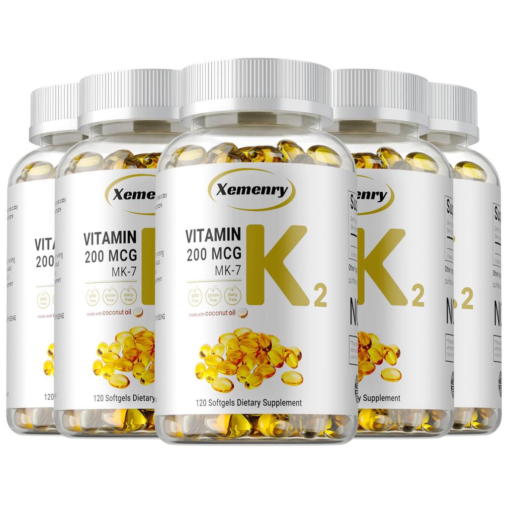Vitamin K2 Capsules, 200 Mcg, Formulated with Natural Coconut Oil, for Joint Health, Immune Support, and Suitable for Adults.