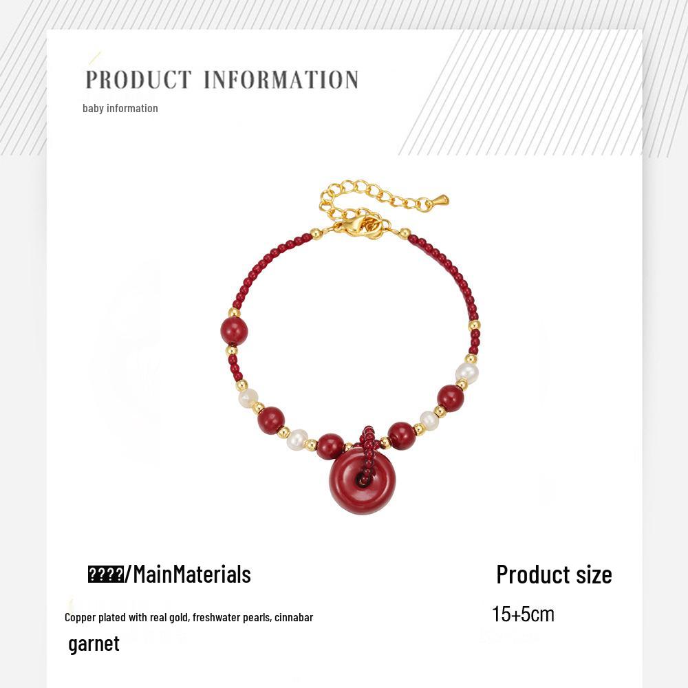 New Chinese Style Natural Stone & Freshwater Pearl Bracelet with Cinnabar Peace Buckle and Red Rope.