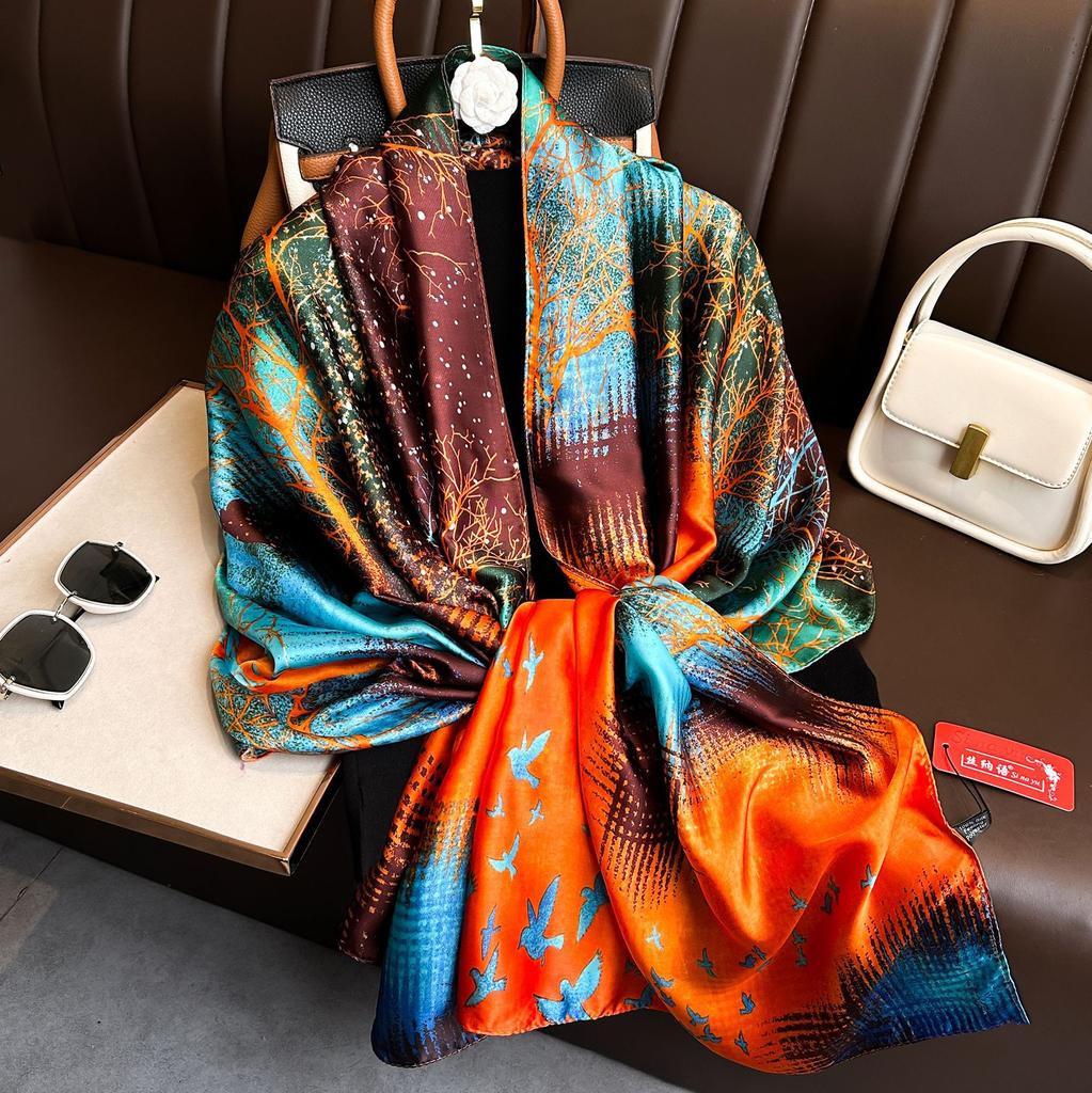Luxury Brand Women Long Silk Scarves Shawl Lady Wrap Soft Female Europe Designer Beach Bandanna Foulard Muffler Pareo 180*90cm