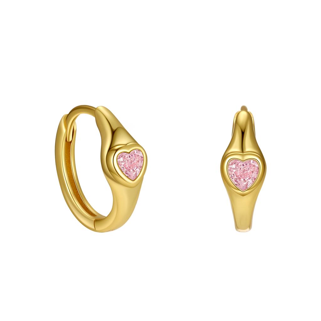 925 Sterling Silver Heart Zircon Huggie Hoop Earrings, Gold/Platinum Plated Cute Love Earring for Women, Fashion Hypoallergenic