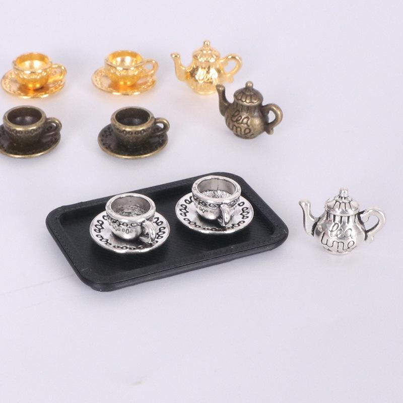 4Pcs Dollhouse Handmade Miniature Tea Cup Model Simulation Micro Tea Pot Scene Ornaments DIY Decorative Accessories