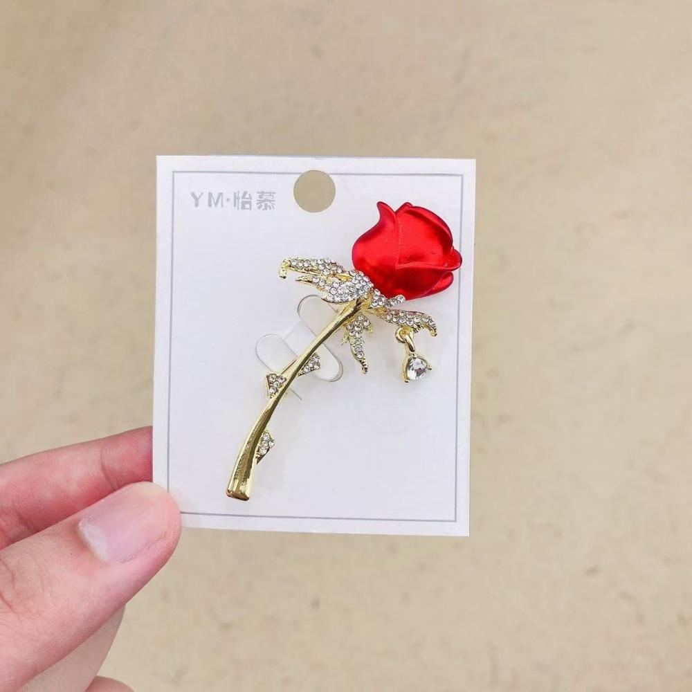 Broche Rose Rouge 1 Pièce, Style Vintage, Convient pour Accent de Col de Costume, Accessoire de Robe de Soirée, Cadeau de Saint-Valentin