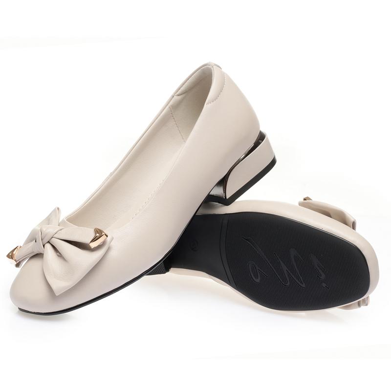 Dámské jarní boty pravá kůže na středním podpatku červené boty ženy s kulatou špičkou mělká mašle Dámské boty