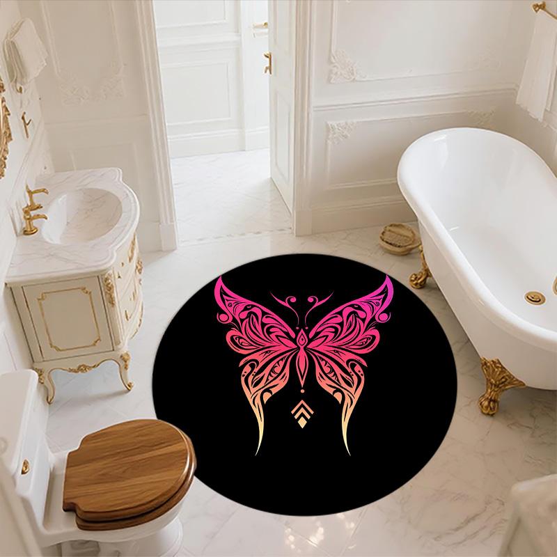 Pink Butterfly,Round Area Rug,Carpet Rug for Living Room Bedroom Sofa Playroom Decor,Non-slip Floor Mat