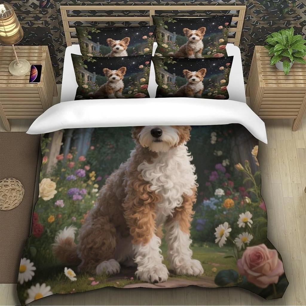 Teddy Dog 3D Printing Duvet Covers Bedding Set, Pet Dog Microfibre Soft And Pillowcase Hidden Zipper Children Teenagers Single