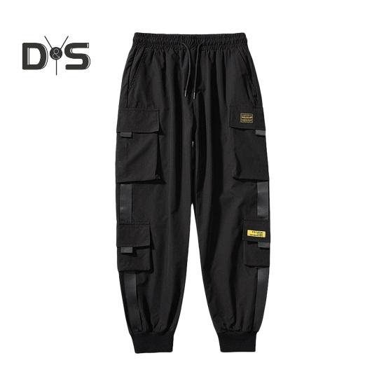 

Чоловічі штани-карго Вільні штани з пов’язками на щиколотках, еластична талія, суцільний колір, багато кишень, ремінець, фітнес, вуличний одяг, спортивні штани для подорожей на відкритому повітрі M чорний