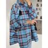 Women's Point Collar Long Sleeve Plaid Shirt Loose Fit Streetwear Blouse With Chest Pocket Spring Casual Oversized Tunic Shirt