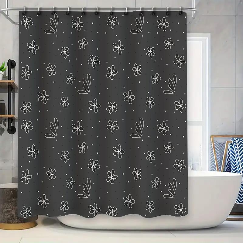 Floral Print Shower Curtain Waterproof Home Decor Bathroom Decoration Black with White Flowers Black/White 90x180cm
