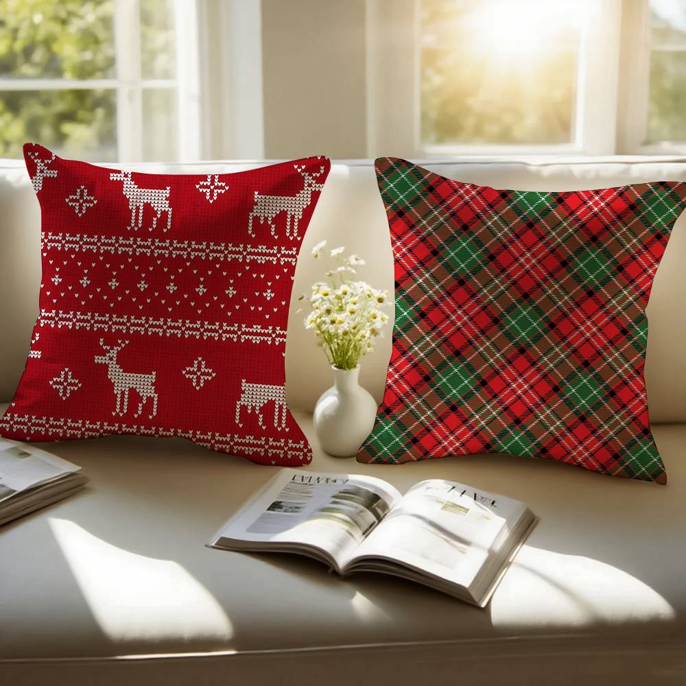 Weihnachts Rentier Kissenbezug Sofa und Wohnzimmer Dekorative Kissenbezüge Staubdicht und Milbendicht Unsichtbarer Reißverschluss