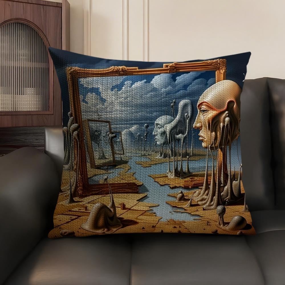 SSalvador Dali Pop Art Cushion Cover Natural Linen Organic Fabric DoubleSided Printing Sofa Home Decor Gift Pillow Case