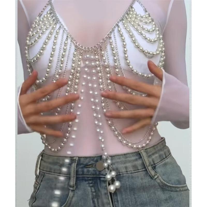 Fashionable Pearls Body Jewelry Necklace with Lightweight Evening Party Accessories for Comfortable Wear