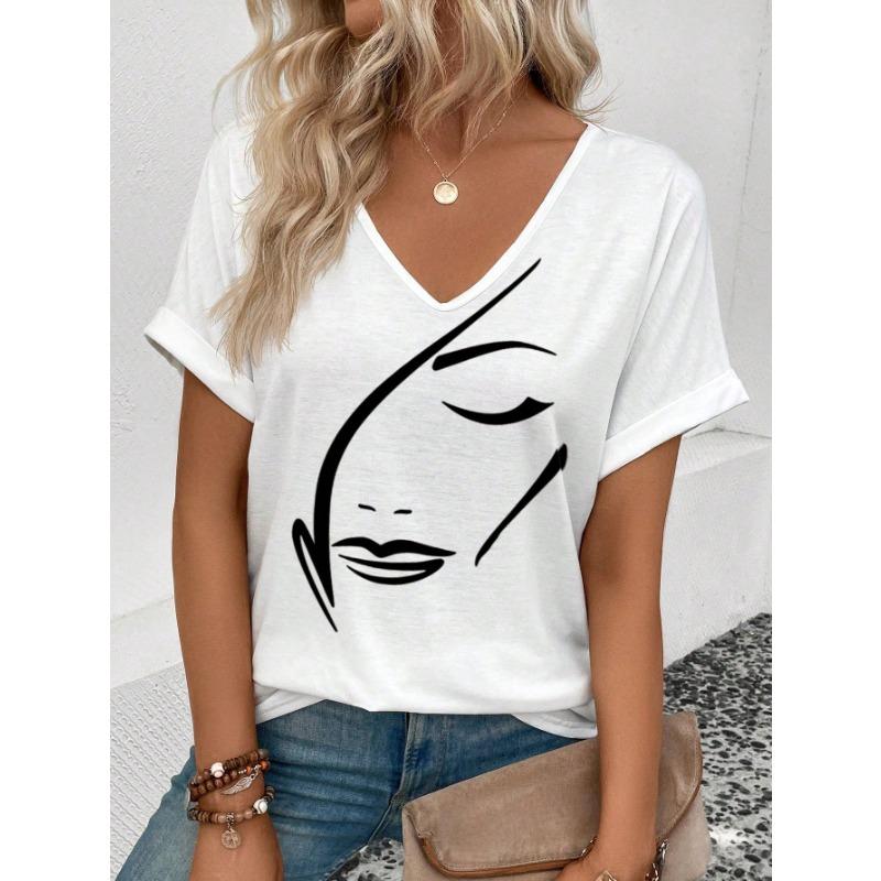 Summer Women's 3D Printed Women's V-neck T-shirt Casual T-shirt