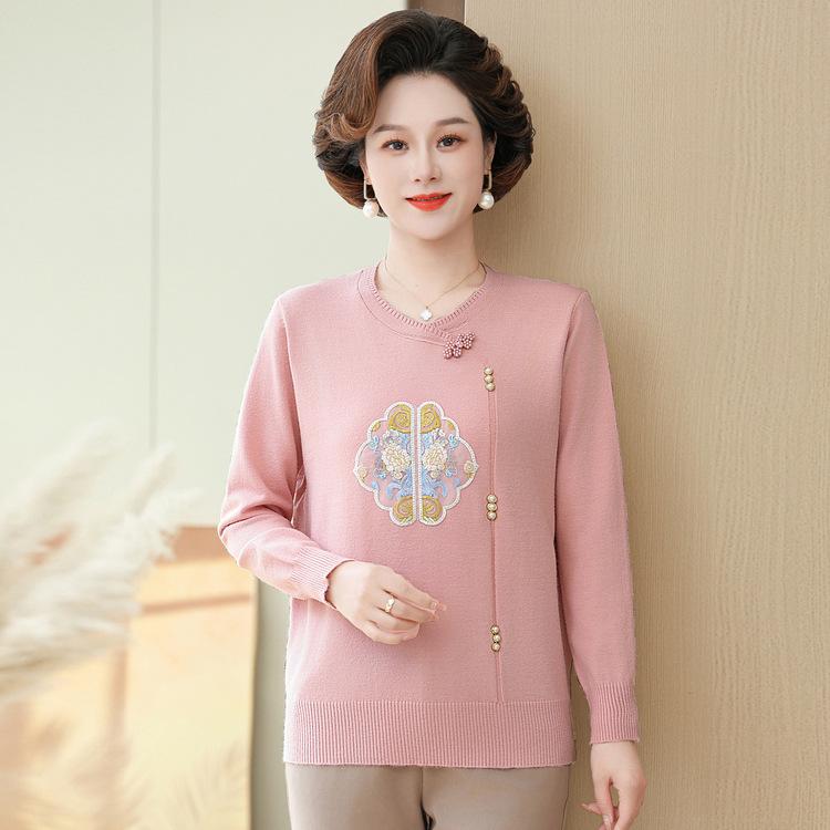 

Middle-aged and Elderly Women s Summer New Chinese Style Short-sleeved T-shirts Mother s Day Mother s Thin Sweater Top 2XL