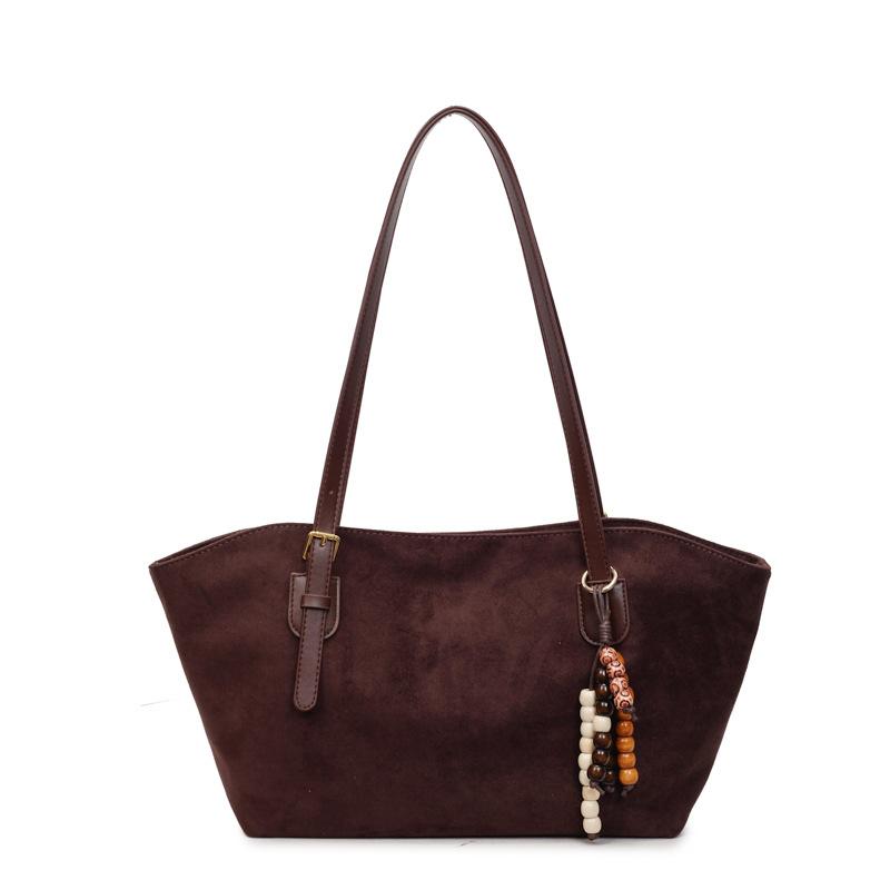 

Large capacity bag 2025 new college student class shoulder bag tote bag simple leisure tide commuter bag no pendant темно-коричневого