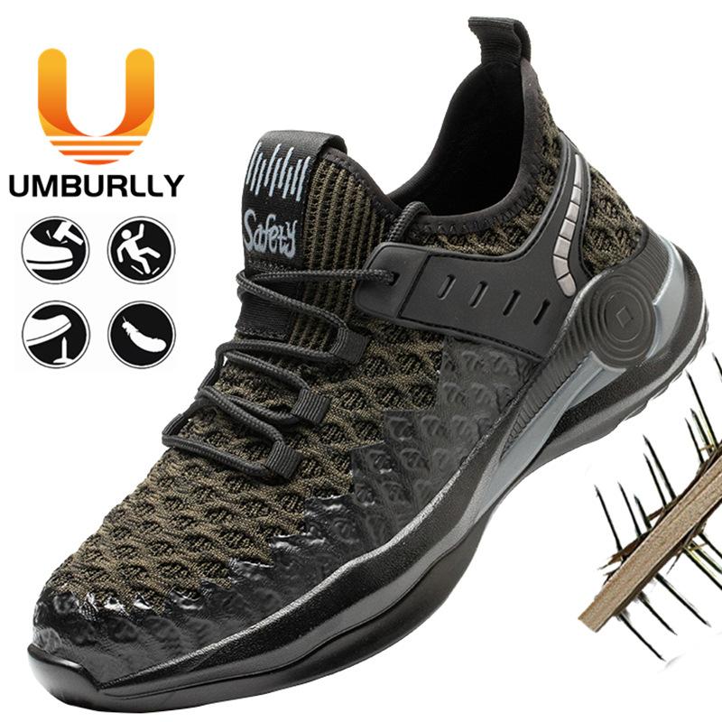 

men s smash-proof and puncture-proof flying woven breathable steel bag head safety shoes worker shoes large size 83 Black * 50