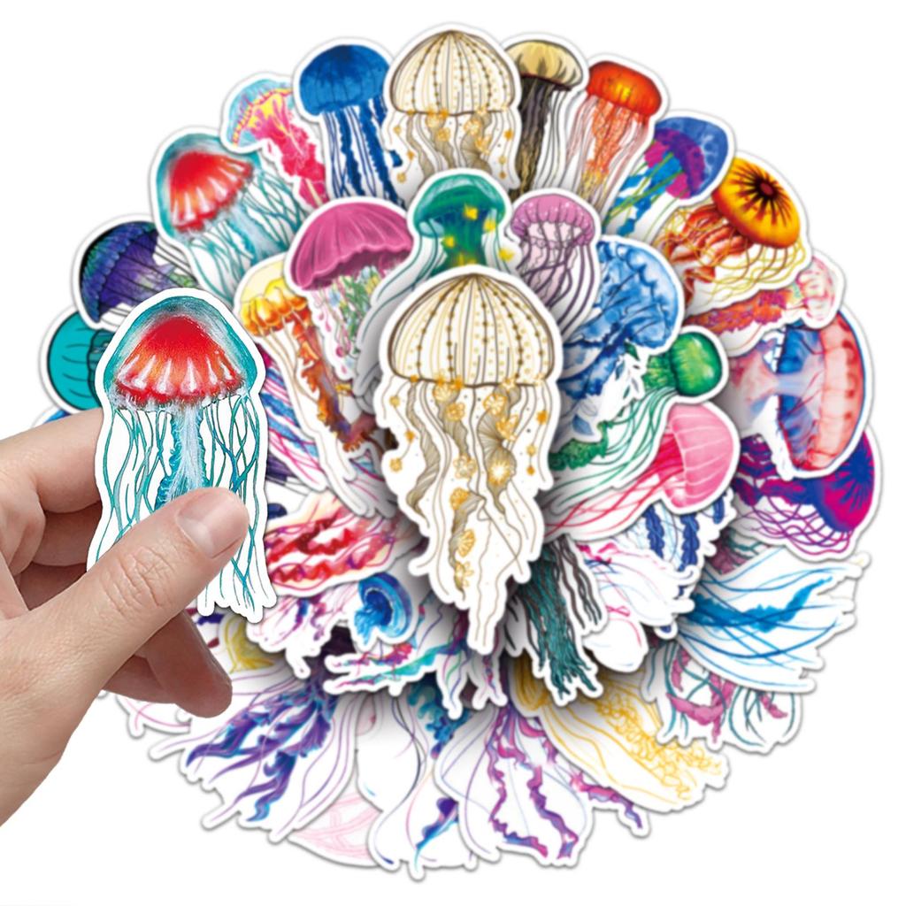 50pcs Waterproof Jellyfish Marine Life Watercolor Graffiti Stickers for Phone Cases and Luggage