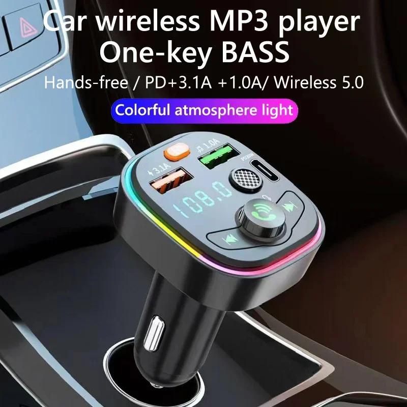 1pcs MP3 Player FM Transmitter Wireless Car with Type C PD 18W 3A Fast Charging and Handsfree Calling for IPhone Xiaomi Samsung