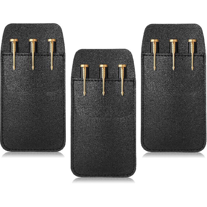 3 Pcs PU Leather Pocket Protector, Pen Organizer for Men Shirt Pocket Pouch Black Protect Lab Coats Pants Pens Sleeve MultiPurpose Pen Pockets Office